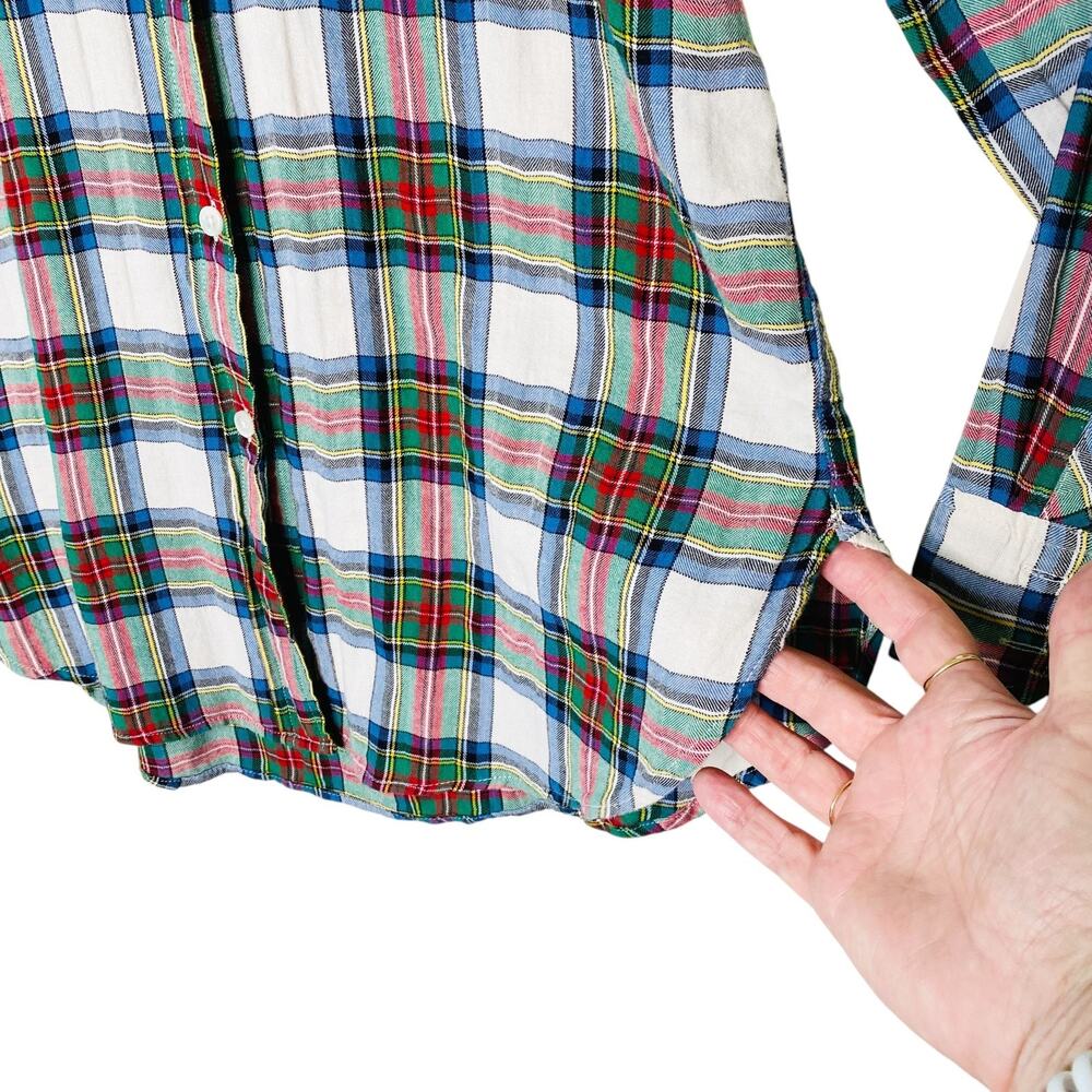 J.Crew Camp Shirt Womens 4 Green Blue Red Plaid Long Sleeve Button Up Pockets - Picture 3 of 9